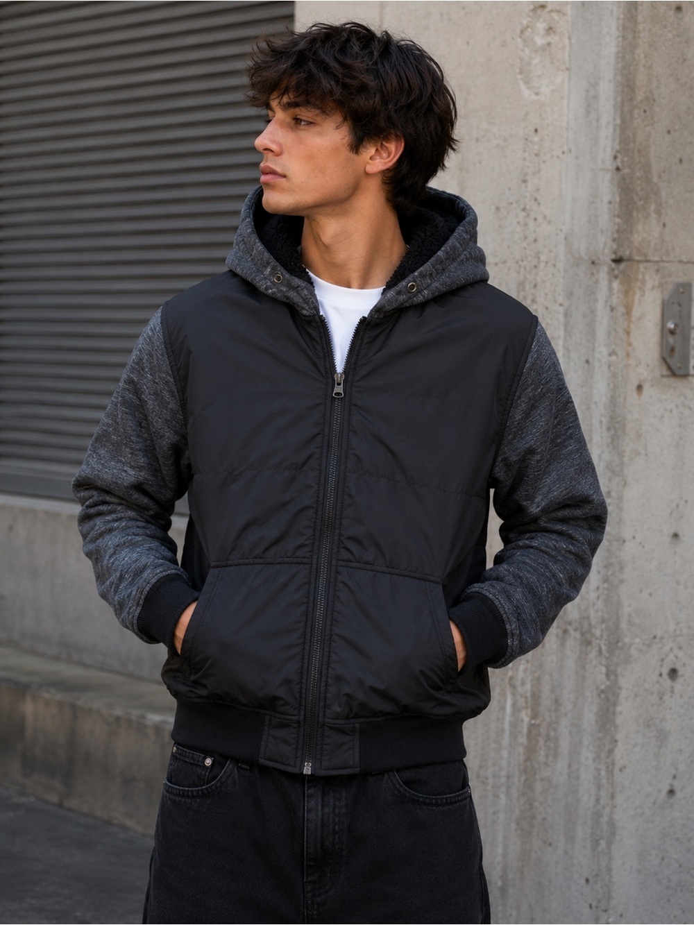 Source Unknown Black and Gray Bomber Jacket Size S